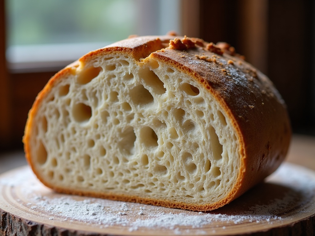 Cut underproofed sourdough with a tight dense crumb