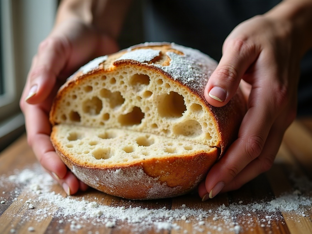 Hands tearing a stiff starter open to show a webby honeycomb interior