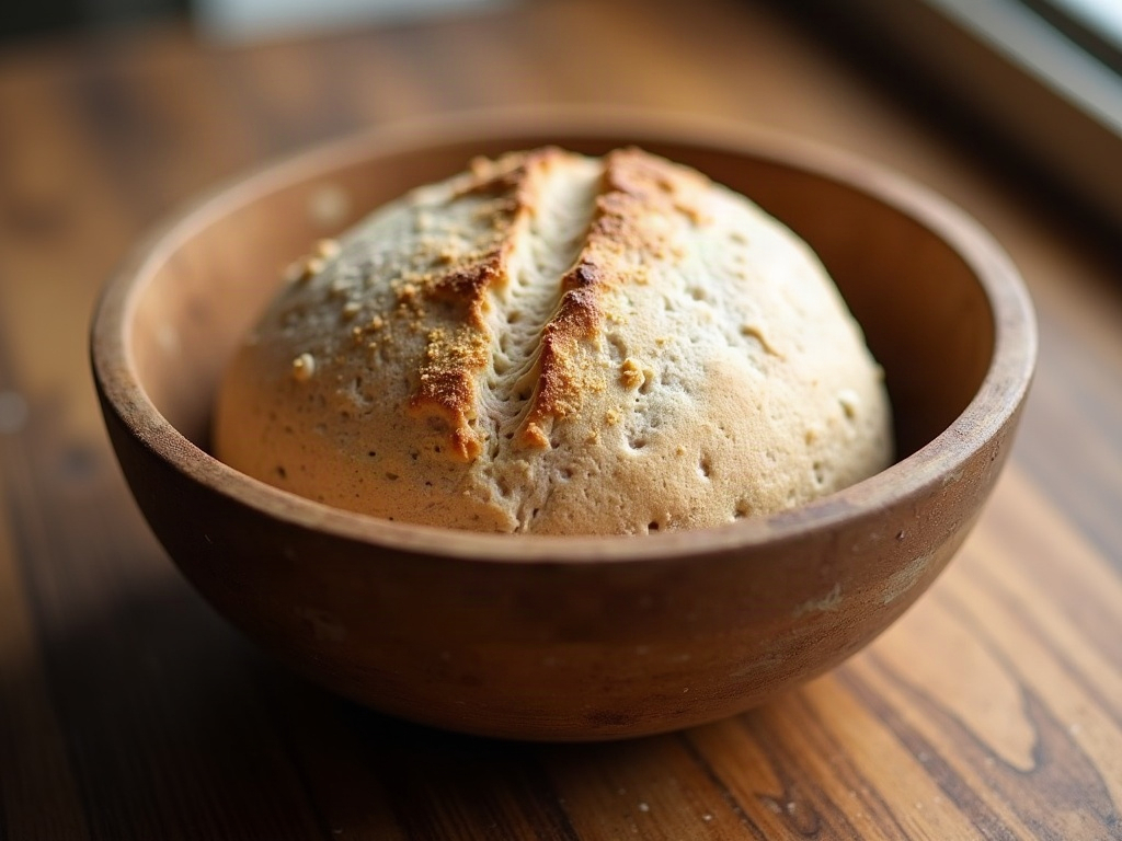 Whole wheat dough risen to its peak during bulk fermentation