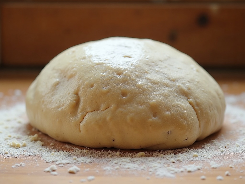 Slack sourdough dough spreading flat on a floured surface after turnout