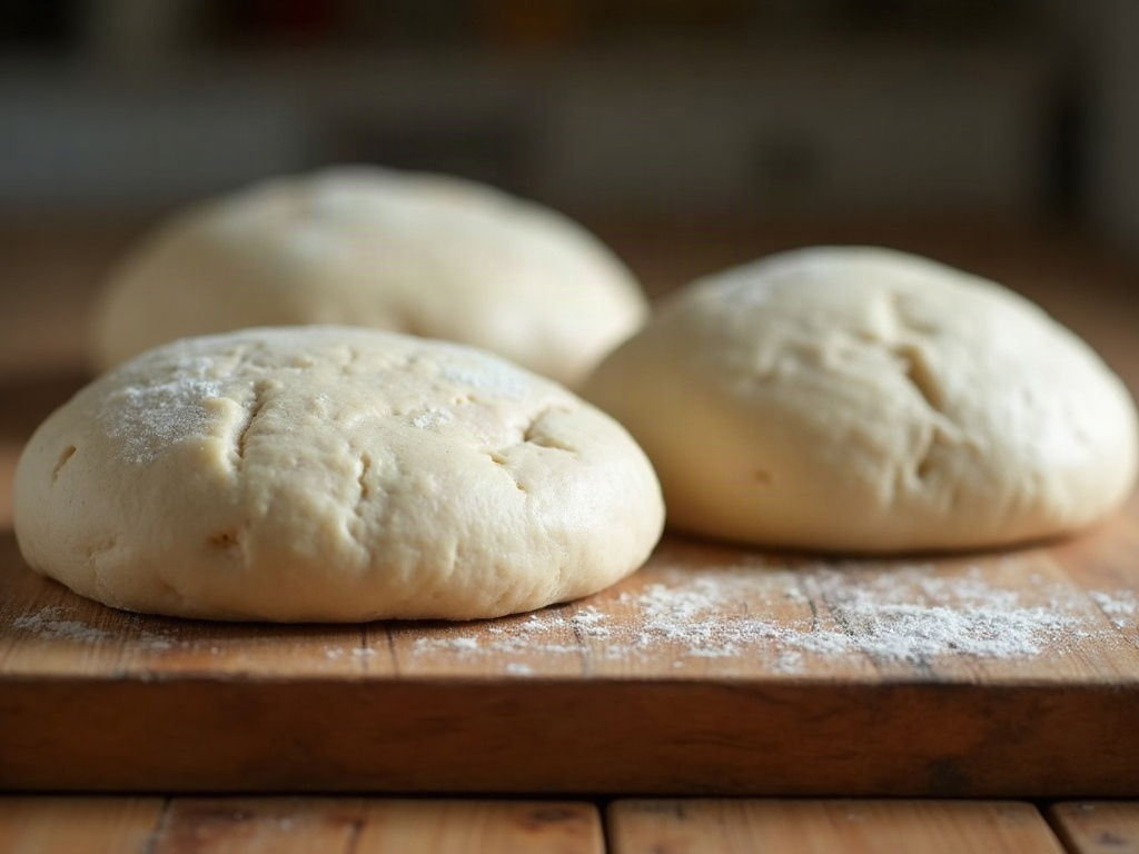 Three proofed dough rounds showing under, ready, and over proofed surfaces