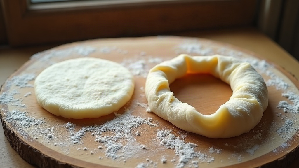 Side by side of a smooth translucent dough membrane on the left and a torn ragged dough that failed on the right