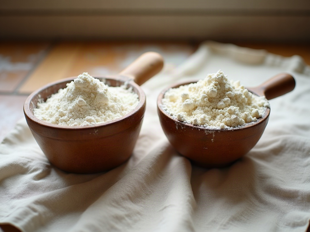 Two cups of the same flour, one loosely scooped and one packed, showing different amounts